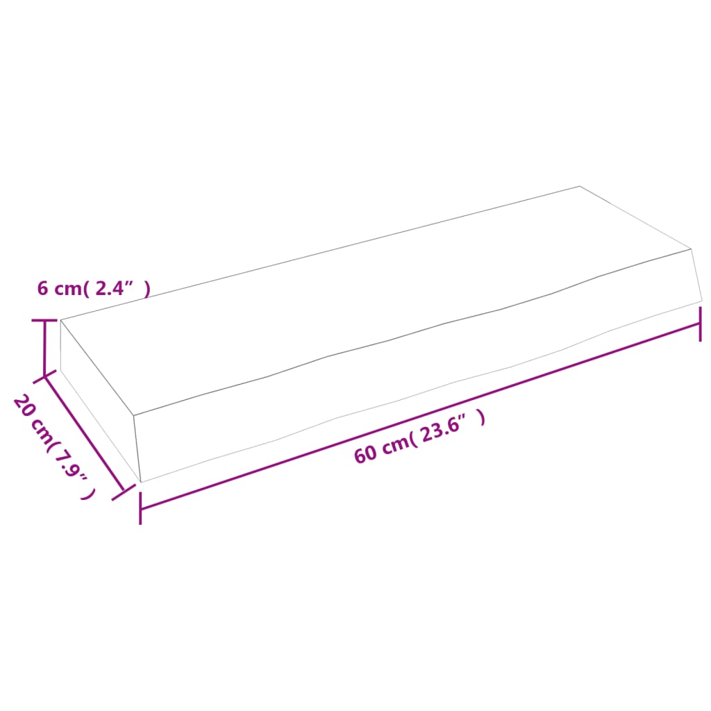 Wall shelf 60x20x6 cm solid oak untreated