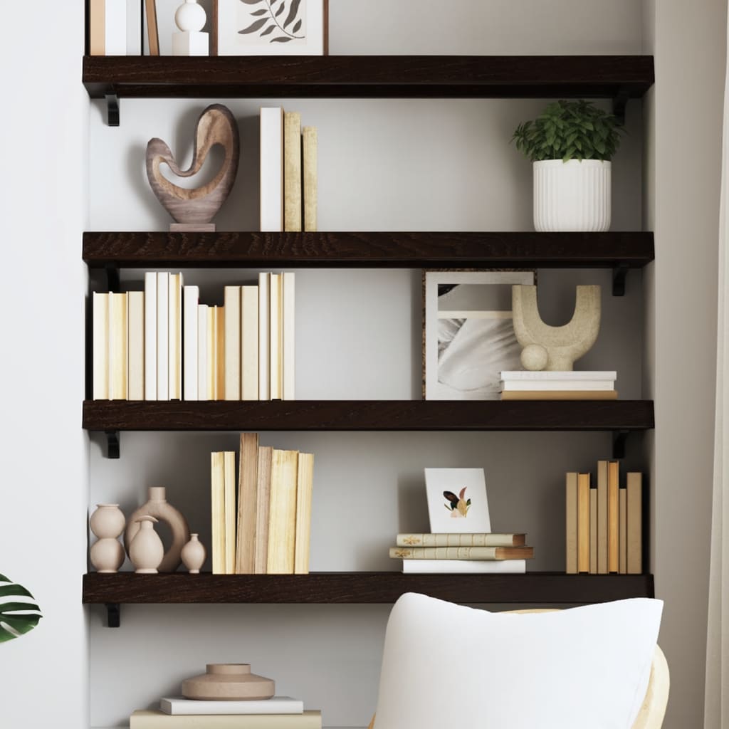 Wall Shelf Dark Brown 100x30x(2-6)cm Solid Oak Treated