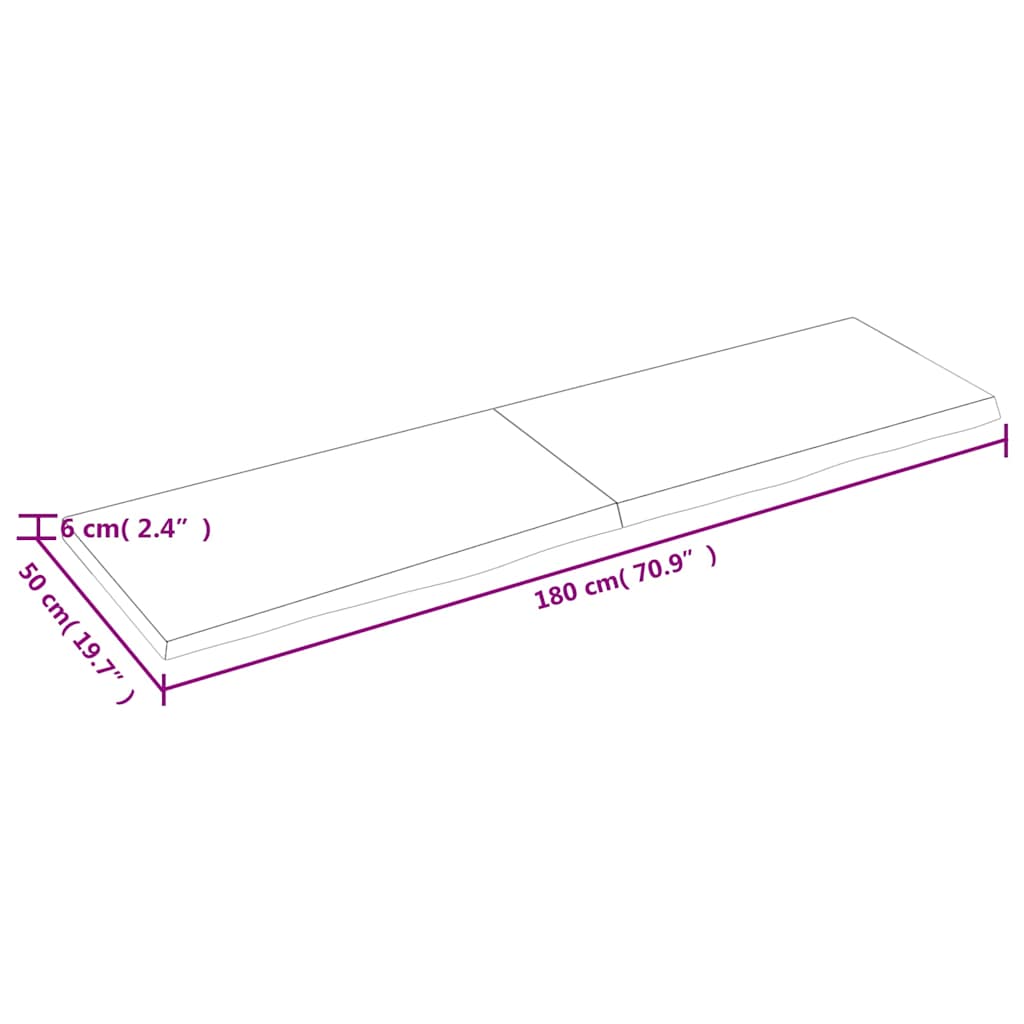 Wall Shelf Dark Brown 180x50x(2-6)cm Solid Oak Treated