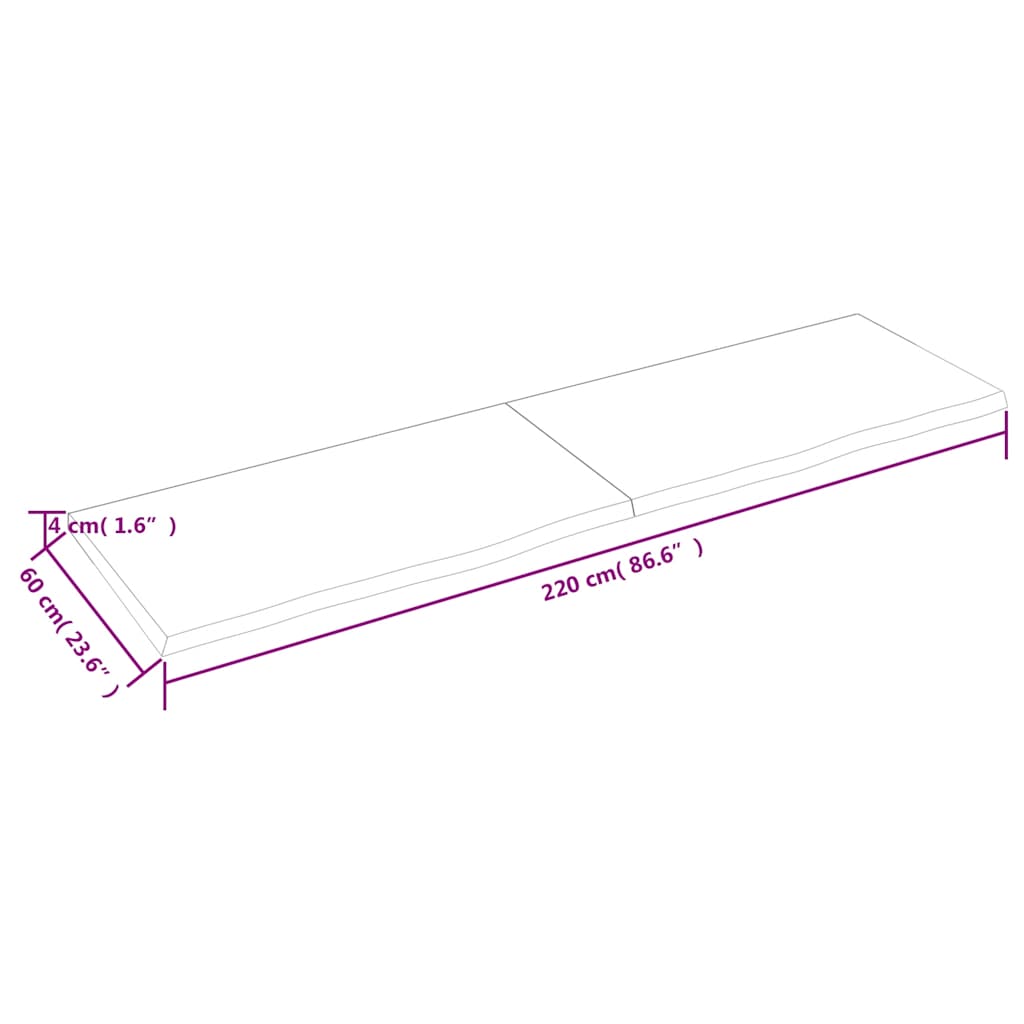 Wall Shelf Dark Brown 220x60x(2-4)cm Solid Oak Treated