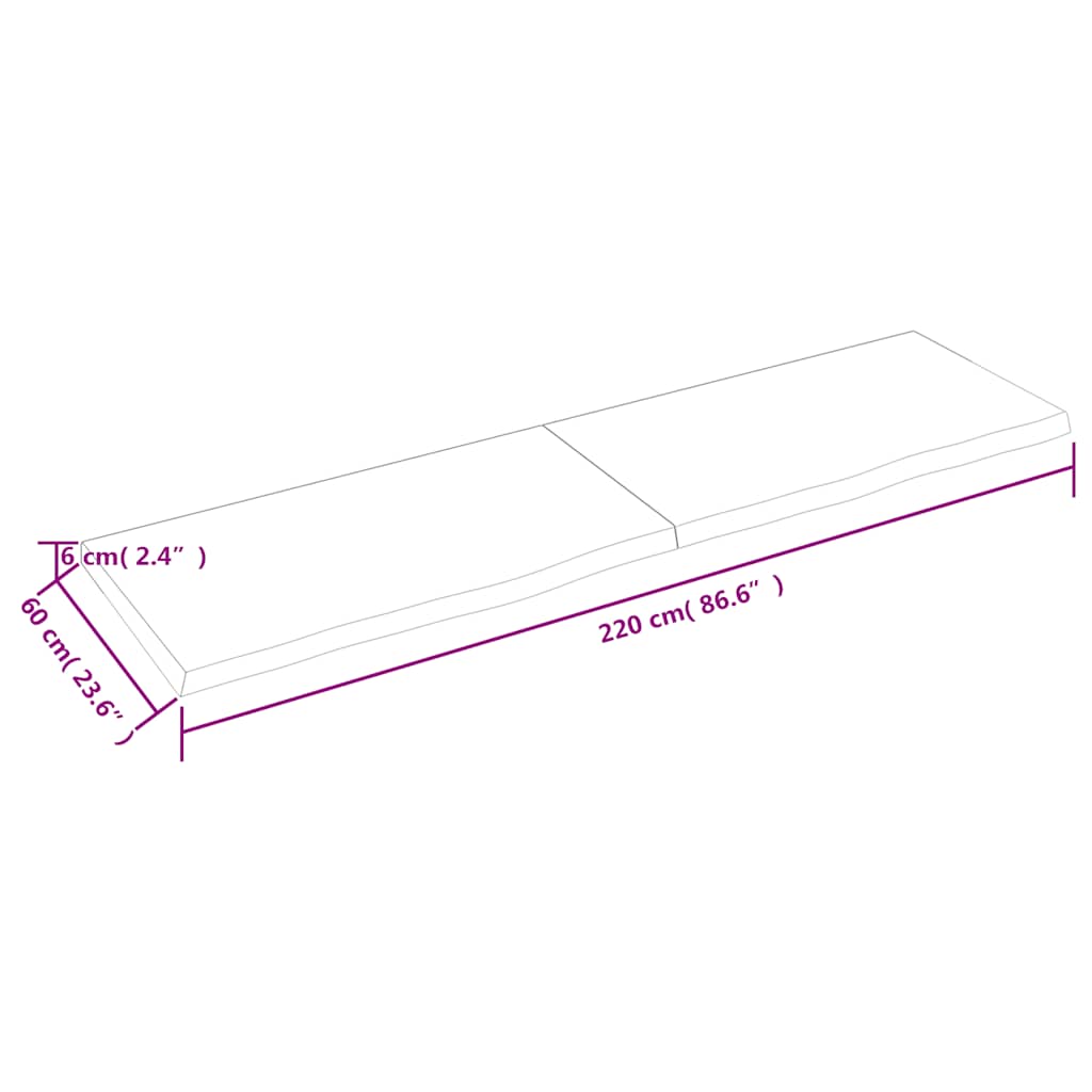 Wall Shelf Dark Brown 220x60x(2-6)cm Solid Oak Treated