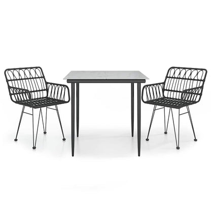 3-tlg. Garten-Essgruppe Schwarz Poly Rattan
