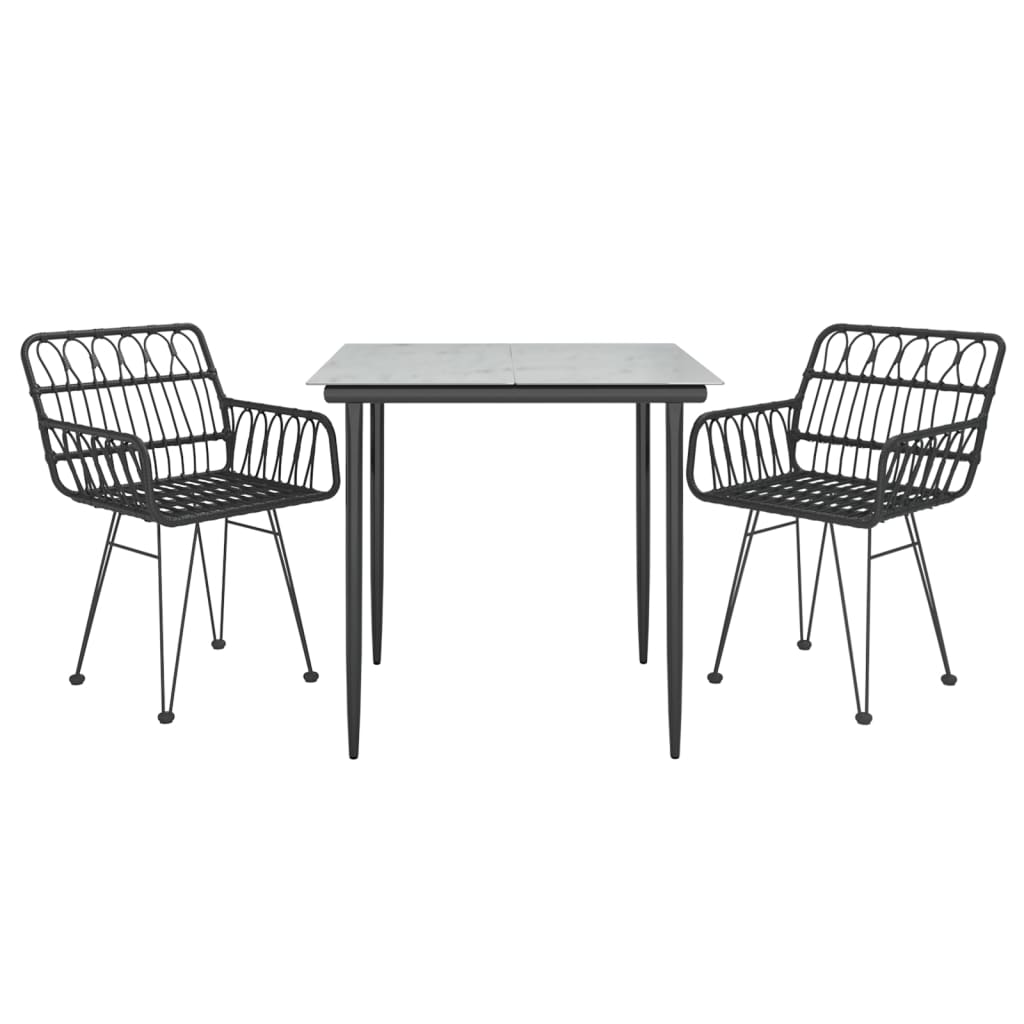 3-tlg. Garten-Essgruppe Schwarz Poly Rattan