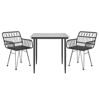 3-tlg. Garten-Essgruppe Schwarz Poly Rattan