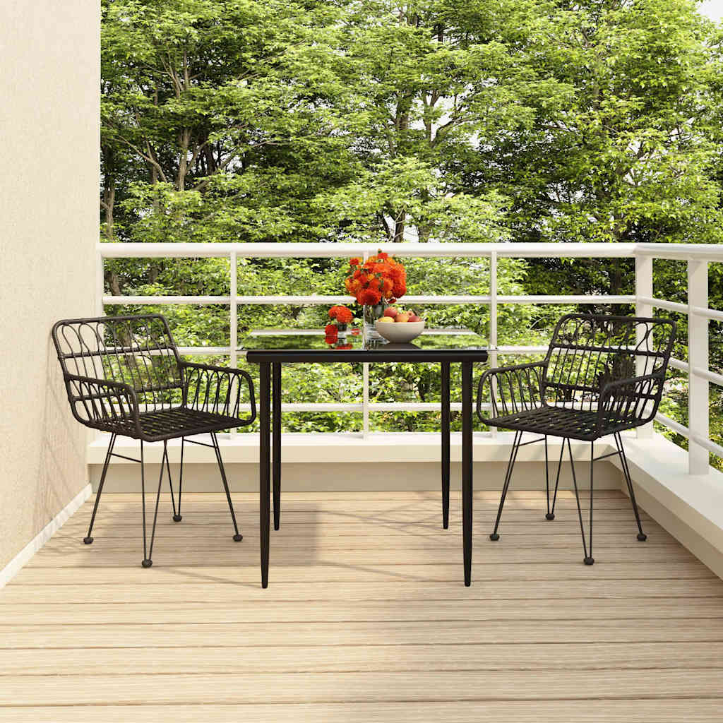 3-tlg. Garten-Essgruppe Schwarz Poly Rattan