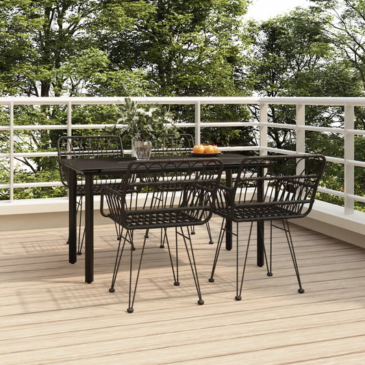 5-tlg. Garten-Essgruppe Schwarz Poly Rattan