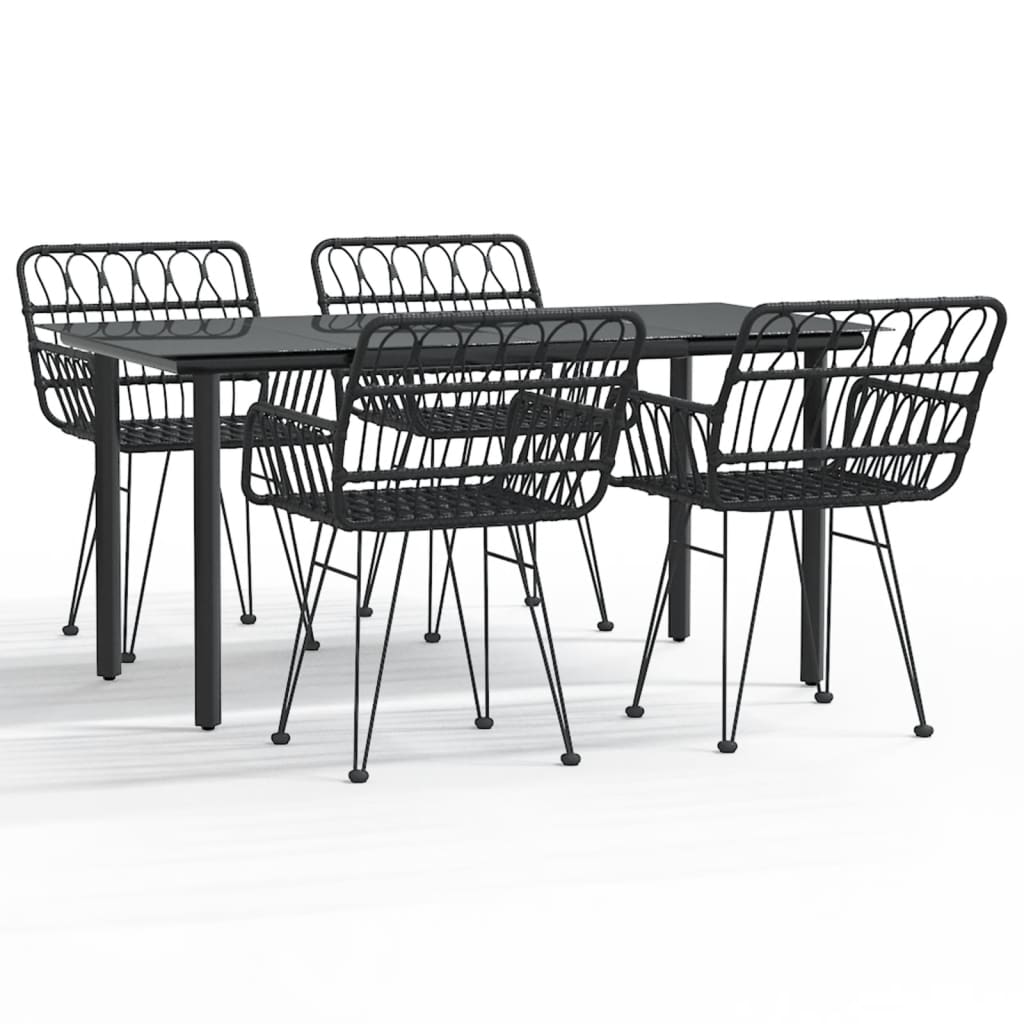 5-tlg. Garten-Essgruppe Schwarz Poly Rattan
