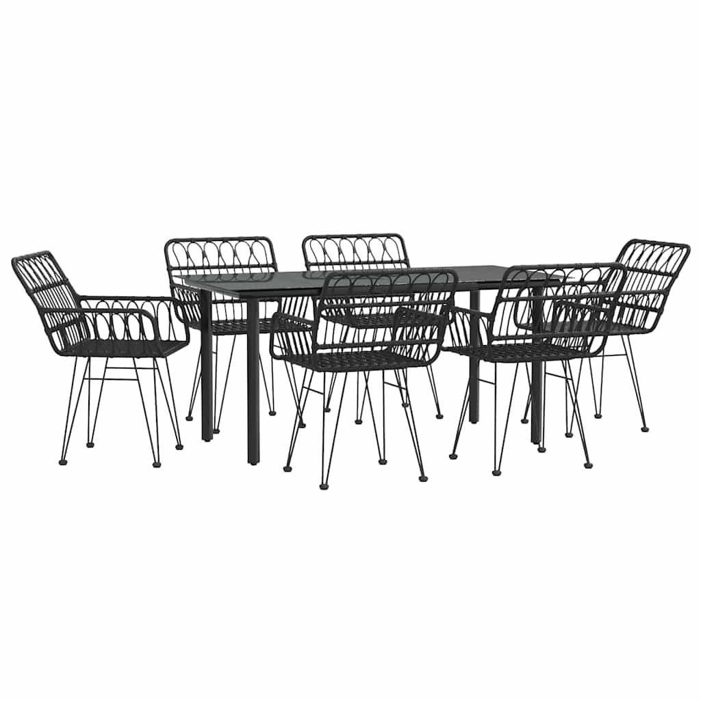 7-tlg. Garten-Essgruppe Schwarz Poly Rattan