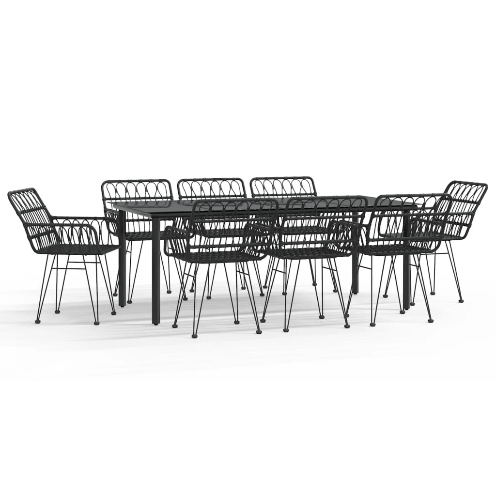 9-tlg. Garten-Essgruppe Schwarz Poly Rattan