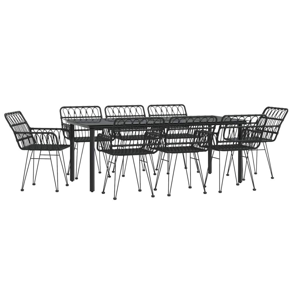 9-tlg. Garten-Essgruppe Schwarz Poly Rattan
