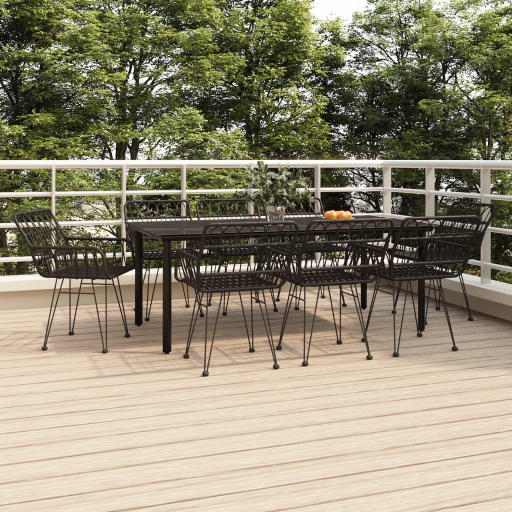 9-tlg. Garten-Essgruppe Schwarz Poly Rattan