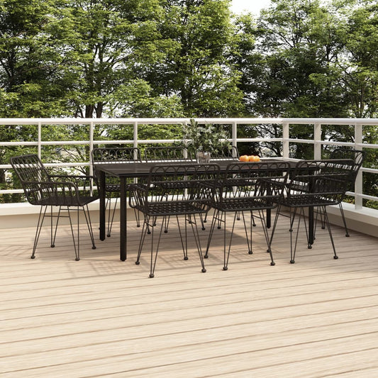 9-tlg. Garten-Essgruppe Schwarz Poly Rattan