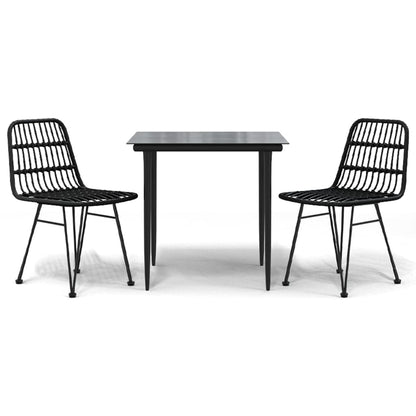 3-tlg. Garten-Essgruppe Schwarz Poly Rattan