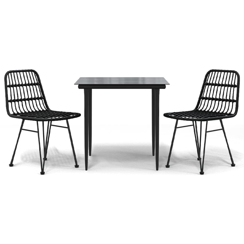 3-tlg. Garten-Essgruppe Schwarz Poly Rattan