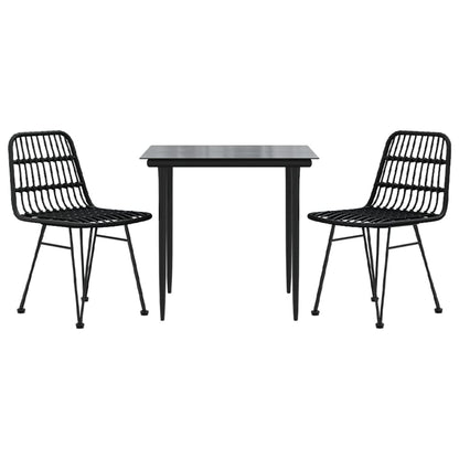 3-tlg. Garten-Essgruppe Schwarz Poly Rattan