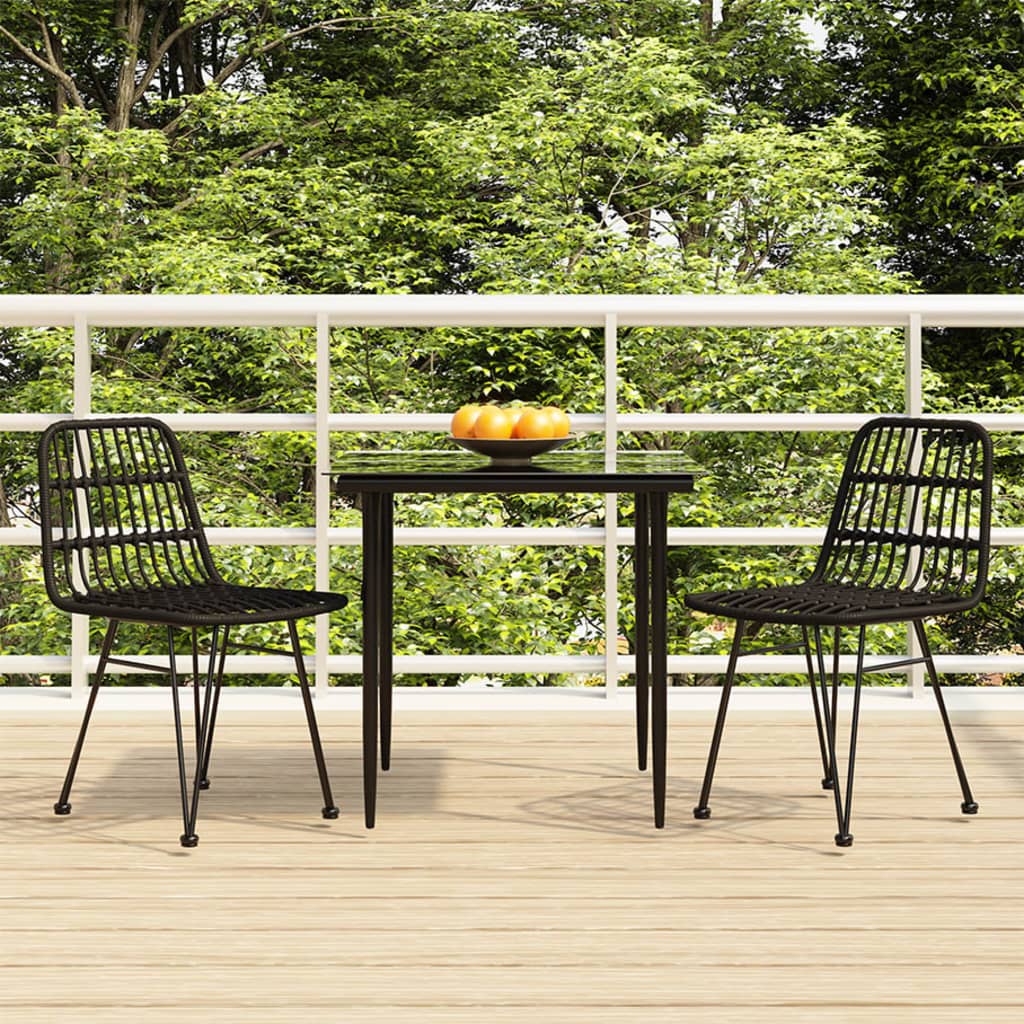 3-tlg. Garten-Essgruppe Schwarz Poly Rattan