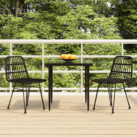 3-tlg. Garten-Essgruppe Schwarz Poly Rattan