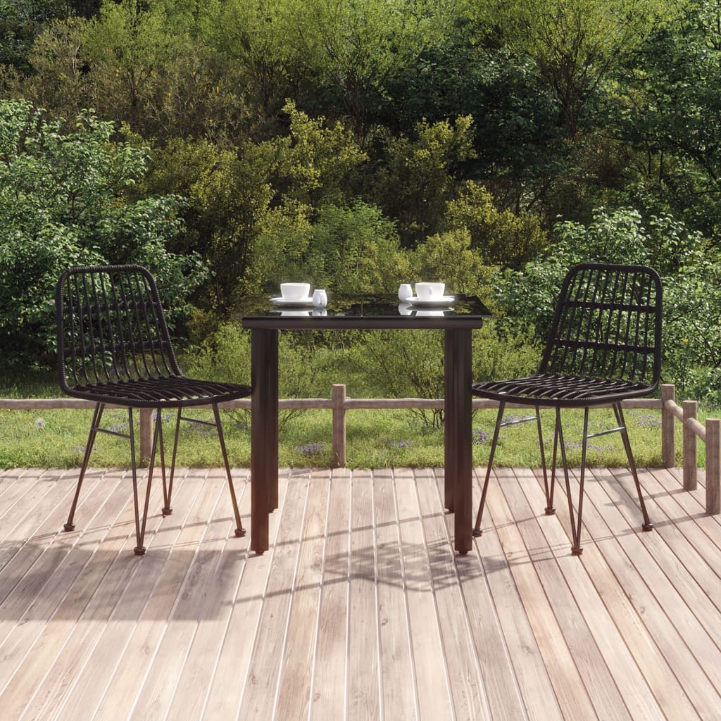 3-tlg. Garten-Essgruppe Schwarz Poly Rattan