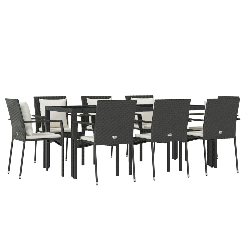 9-tlg. Garten-Essgruppe mit Kissen Schwarz Poly Rattan