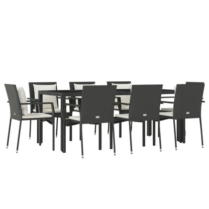 9-tlg. Garten-Essgruppe mit Kissen Schwarz Poly Rattan