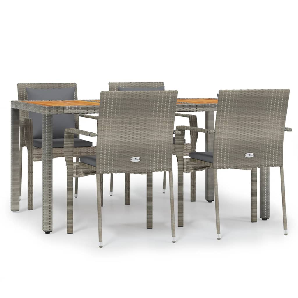 5-tlg. Garten-Essgruppe mit Kissen Grau Poly Rattan