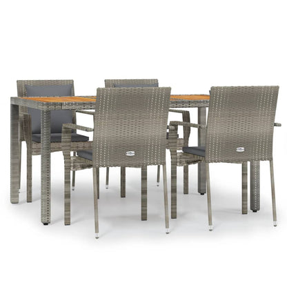 5-tlg. Garten-Essgruppe mit Kissen Grau Poly Rattan