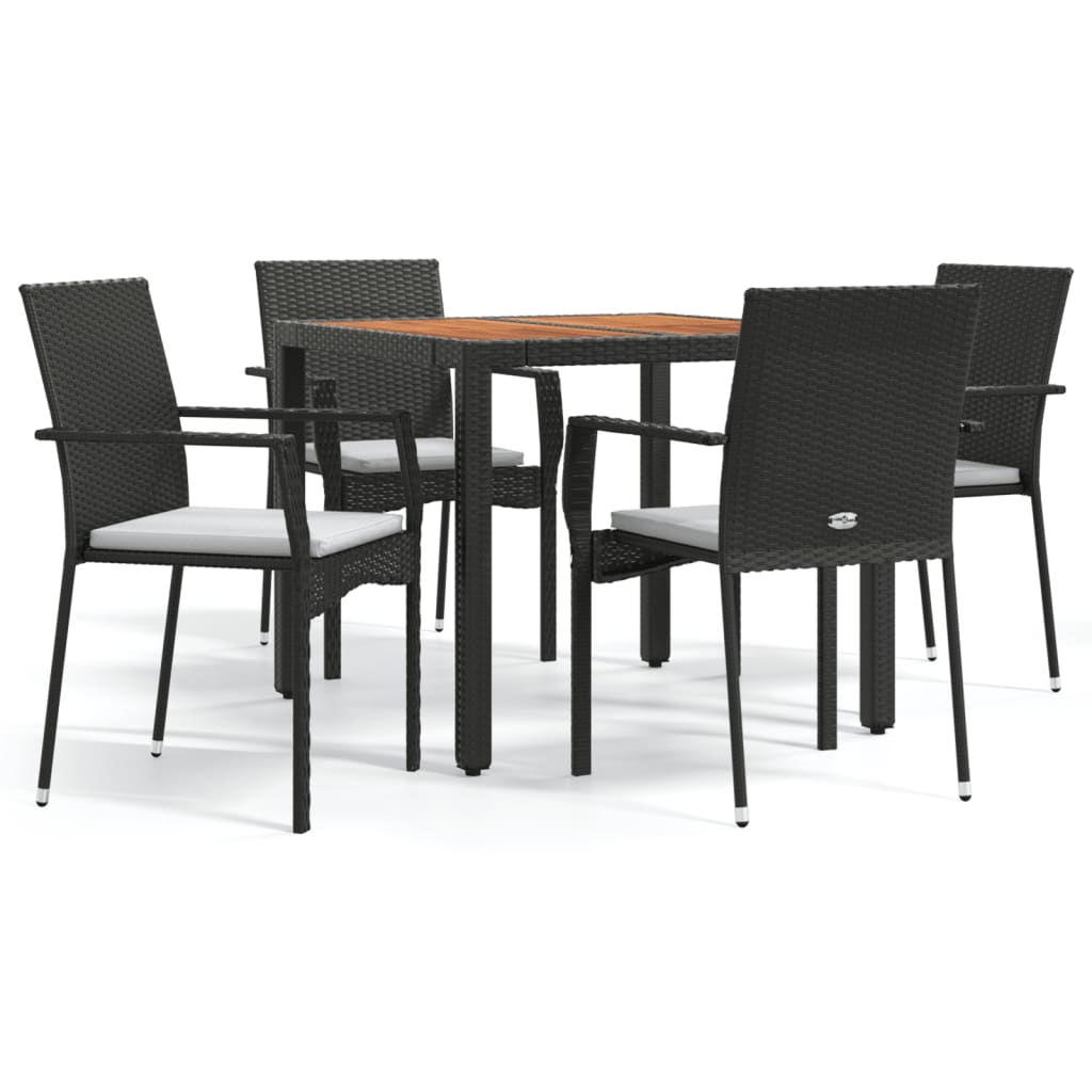 5-tlg. Garten-Essgruppe mit Kissen Schwarz Poly Rattan