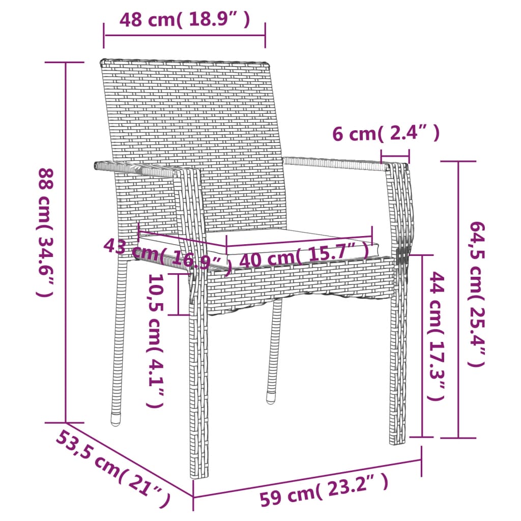 5-tlg. Garten-Essgruppe mit Kissen Grau Poly Rattan