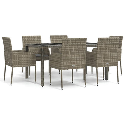 7-tlg. Garten-Essgruppe mit Kissen Grau Poly Rattan