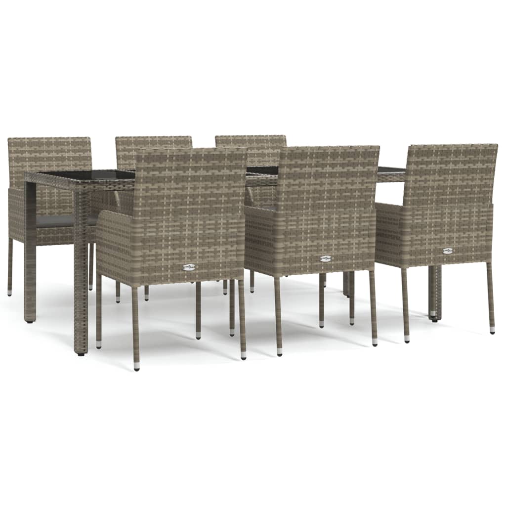 7-tlg. Garten-Essgruppe mit Kissen Grau Poly Rattan