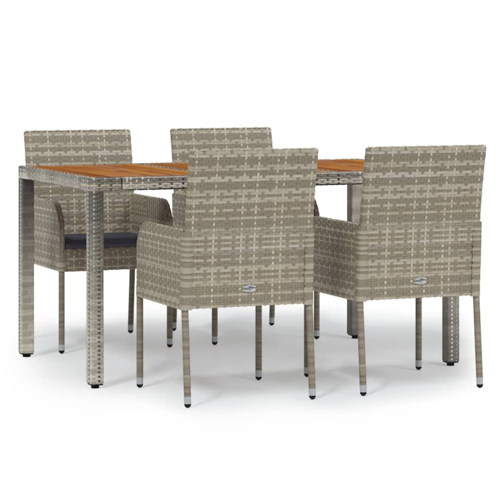 5-tlg. Garten-Essgruppe mit Kissen Grau Poly Rattan