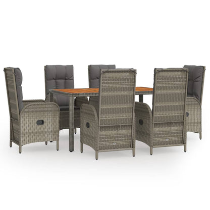 7-tlg. Garten-Essgruppe mit Kissen Grau Poly Rattan