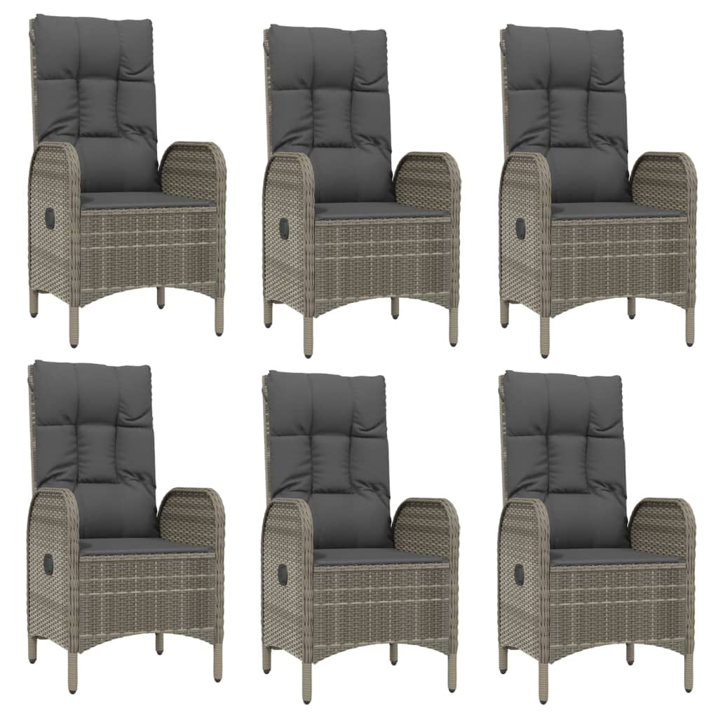 7-tlg. Garten-Essgruppe mit Kissen Grau Poly Rattan