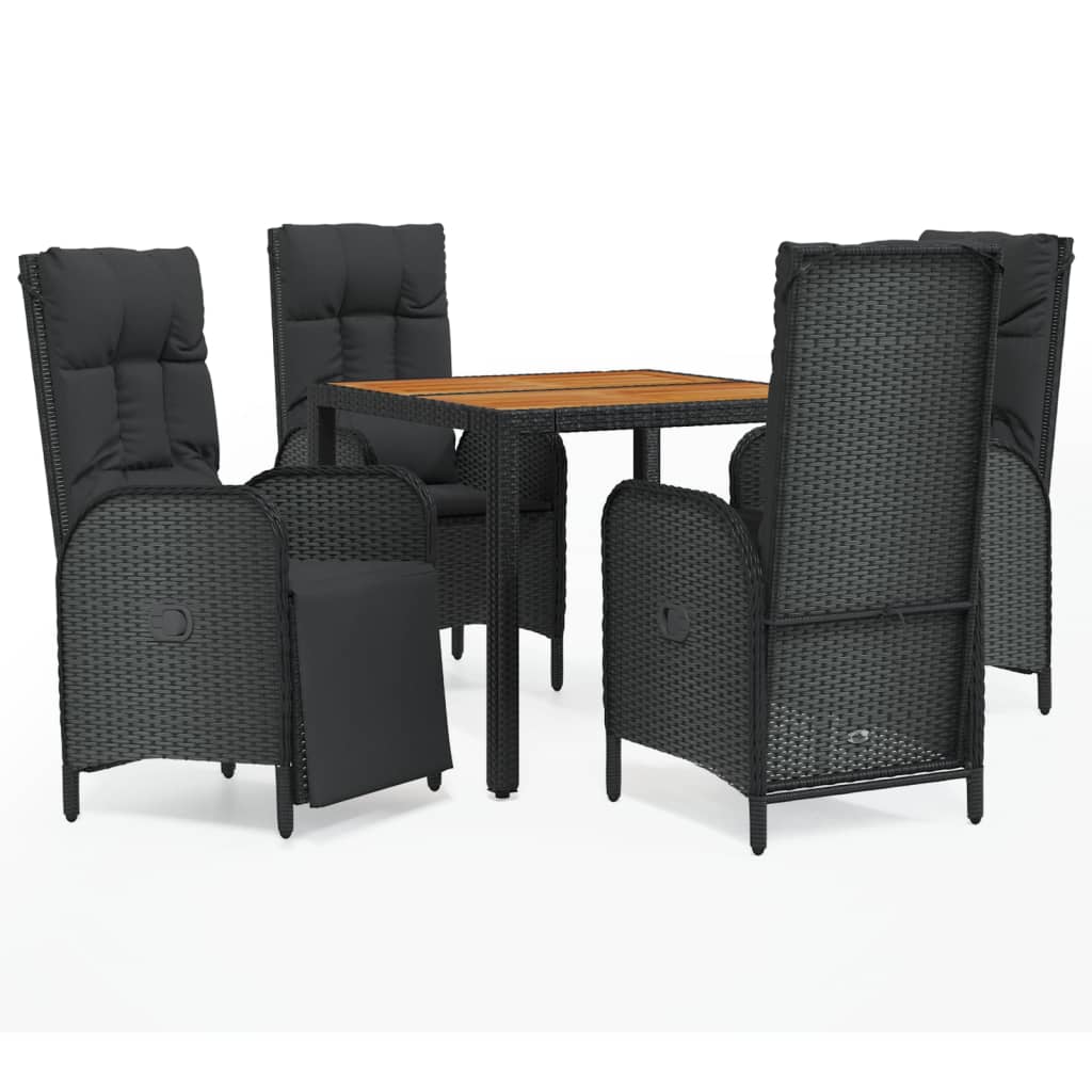 5-tlg. Garten-Essgruppe mit Kissen Schwarz Poly Rattan