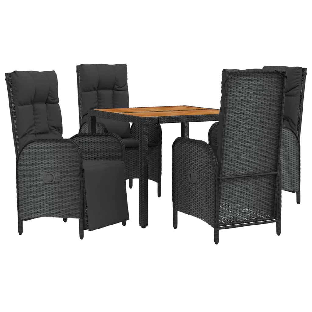 5-tlg. Garten-Essgruppe mit Kissen Schwarz Poly Rattan