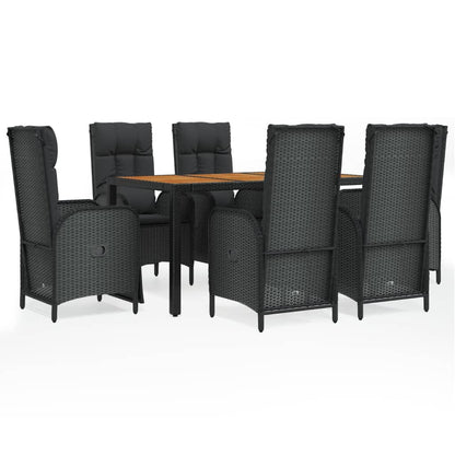 7-tlg. Garten-Essgruppe mit Kissen Schwarz Poly Rattan