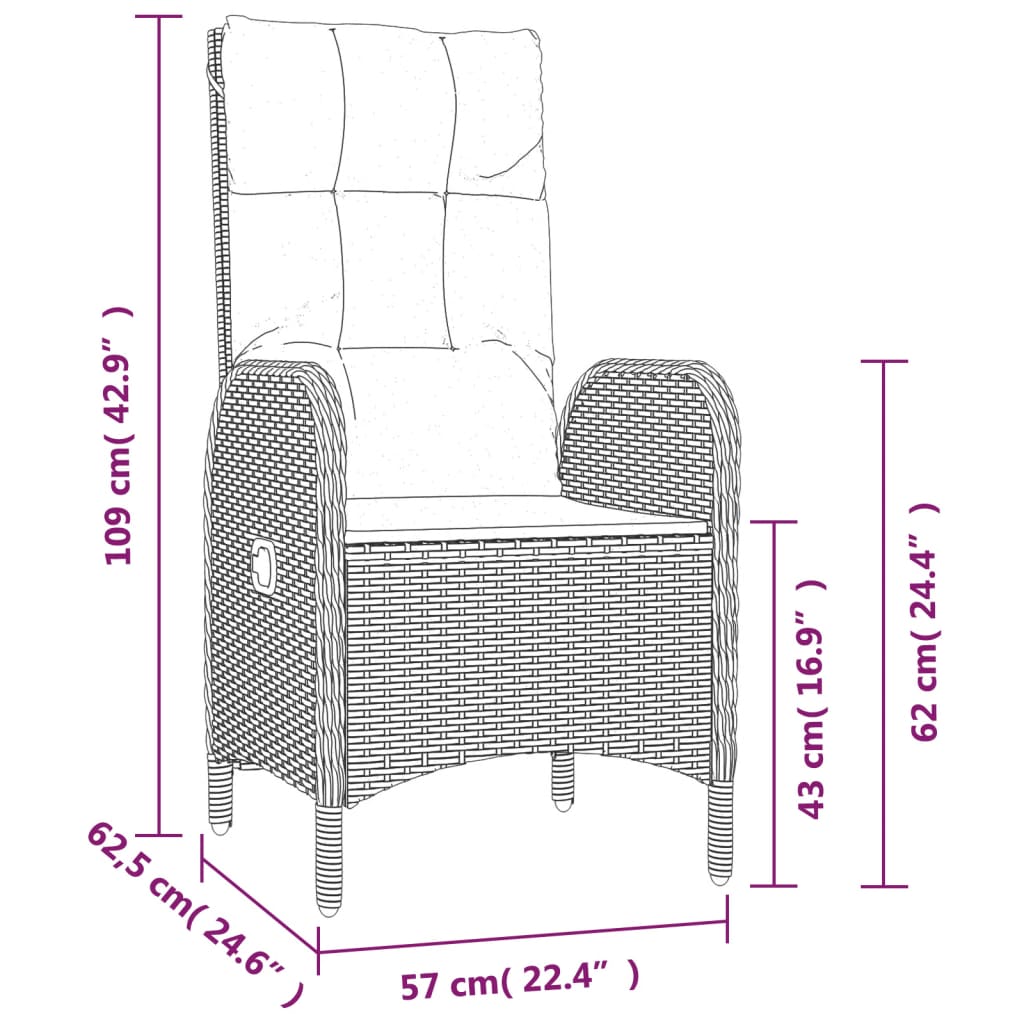 4-tlg. Garten-Essgruppe mit Kissen Grau Poly Rattan