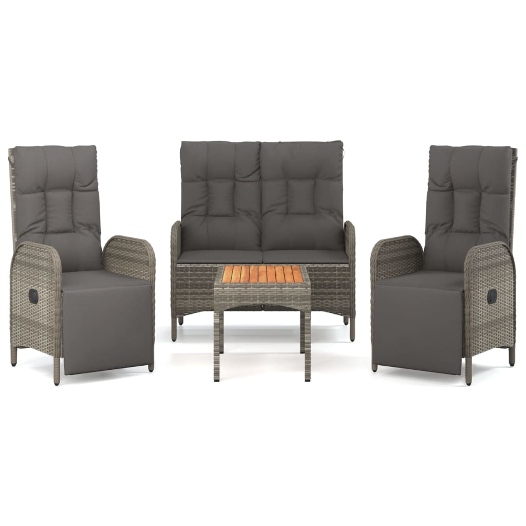 4-tlg. Garten-Essgruppe mit Kissen Grau Poly Rattan