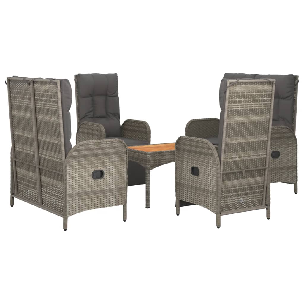 5-tlg. Garten-Essgruppe mit Kissen Grau Poly Rattan
