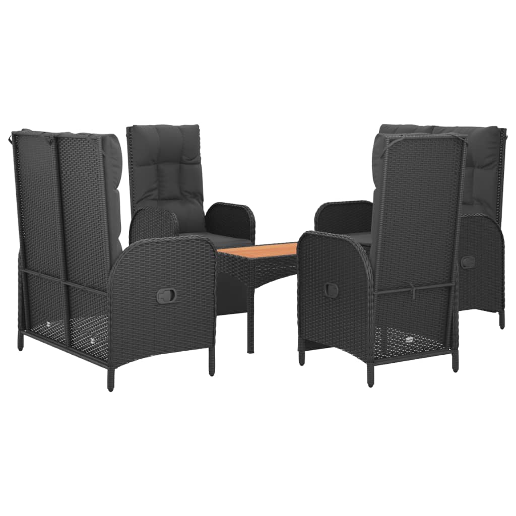 5-tlg. Garten-Essgruppe mit Kissen Schwarz Poly Rattan