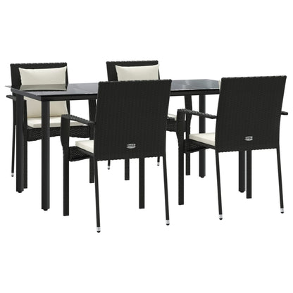 5-tlg. Garten-Essgruppe mit Kissen Schwarz Poly Rattan
