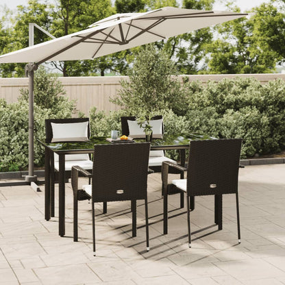 5-tlg. Garten-Essgruppe mit Kissen Schwarz Poly Rattan