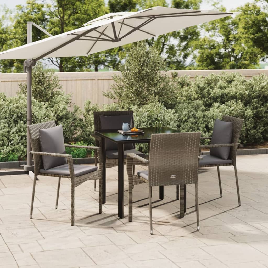 5-tlg. Garten-Essgruppe mit Kissen Schwarz und Grau Poly Rattan
