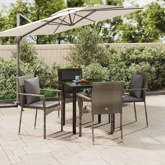 5-tlg. Garten-Essgruppe mit Kissen Schwarz und Grau Poly Rattan