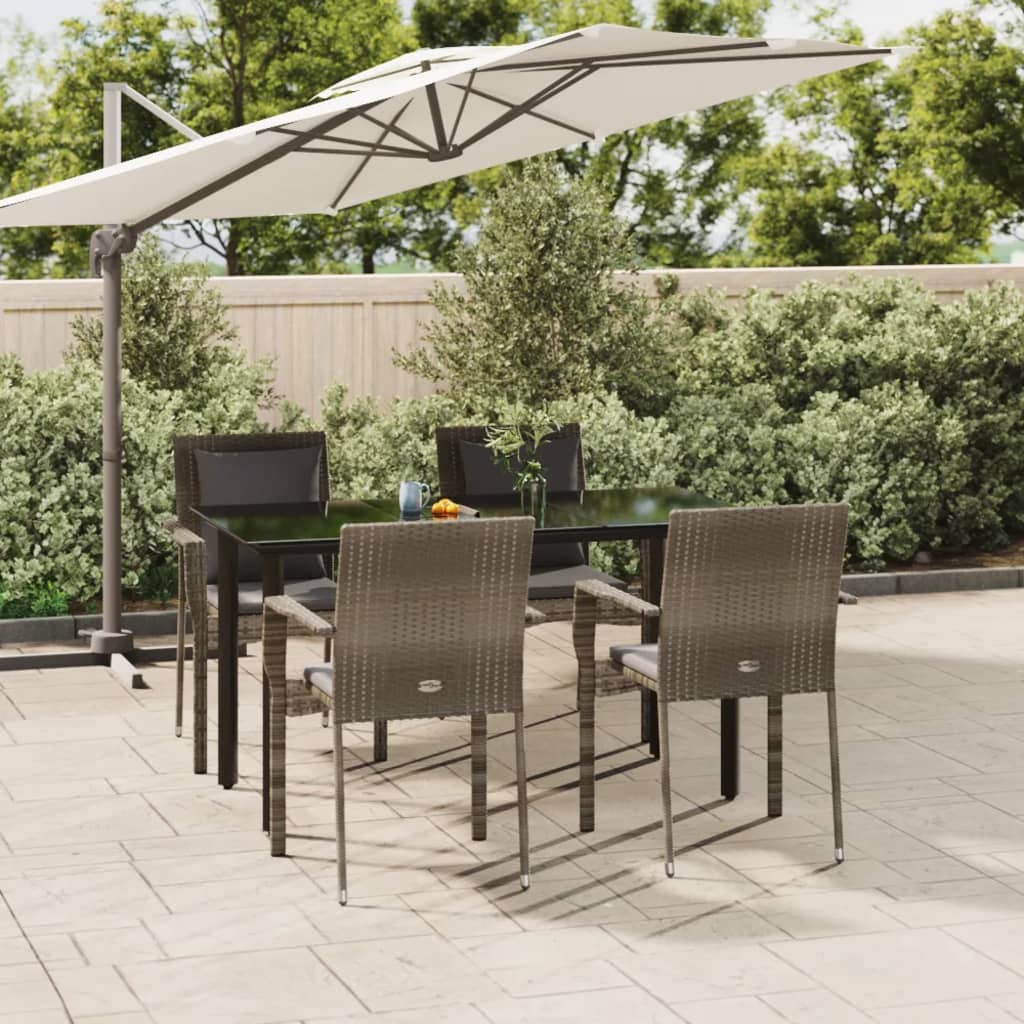 5-tlg. Garten-Essgruppe mit Kissen Schwarz und Grau Poly Rattan