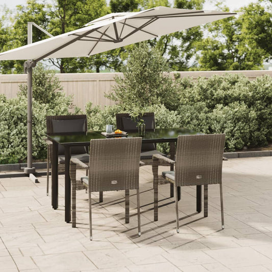 5-tlg. Garten-Essgruppe mit Kissen Schwarz und Grau Poly Rattan
