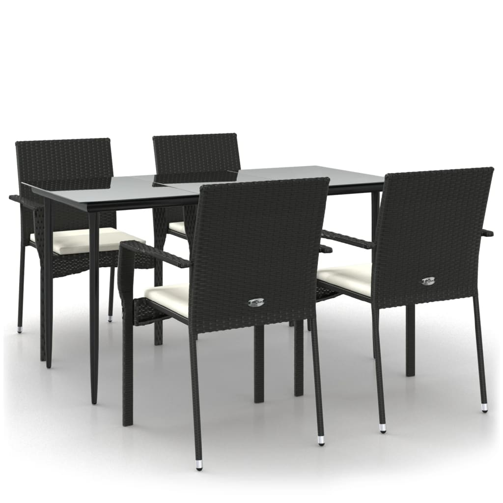 5-tlg. Garten-Essgruppe mit Kissen Schwarz Poly Rattan
