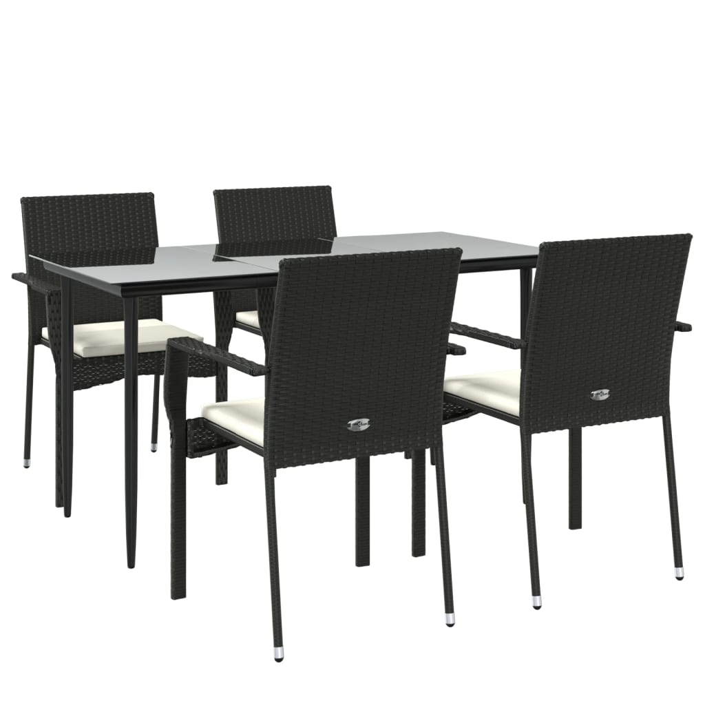 5-tlg. Garten-Essgruppe mit Kissen Schwarz Poly Rattan