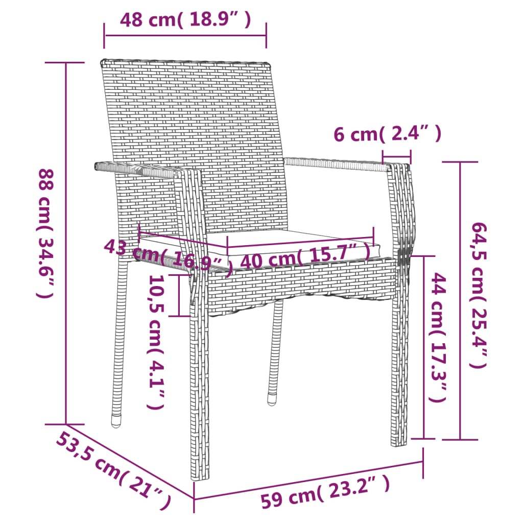 5-tlg. Garten-Essgruppe mit Kissen Schwarz Poly Rattan