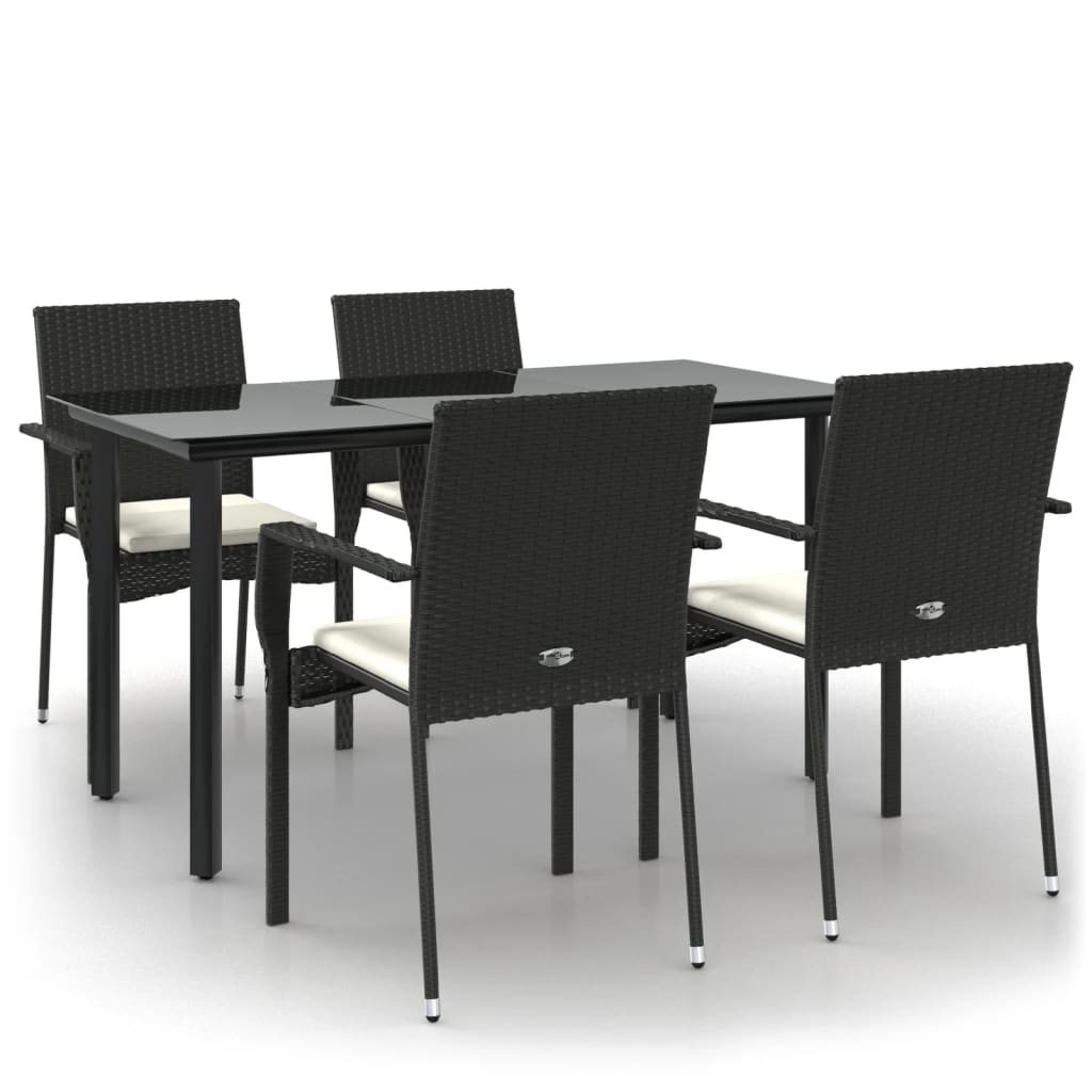 5-tlg. Garten-Essgruppe mit Kissen Schwarz Poly Rattan
